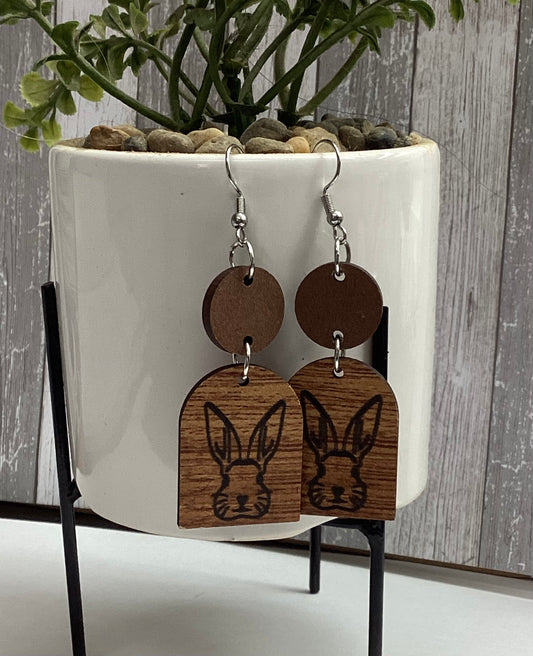 Wood Dangle Bunny Earrings