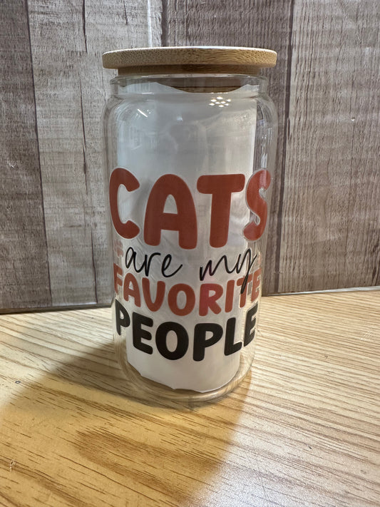 16 oz Glass Can Tumbler  Cats are my Favorite tumbler